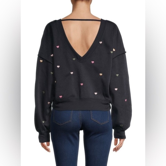 Vintage Havana Black Embroidered Heart Open Back Sweatshirt - Small - Picture 13 of 15